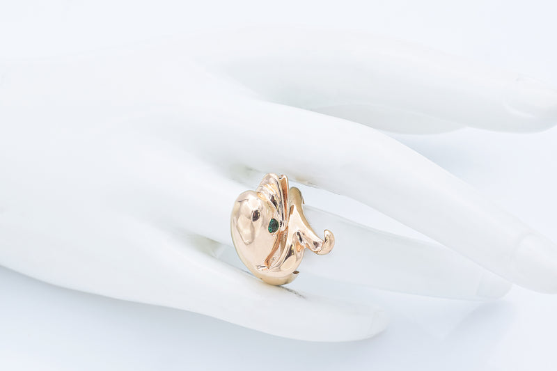 Vintage 14K Yellow Gold Green Lab Spinel Dolphin Cocktail Ring Size 5.5