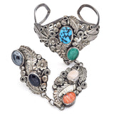 Harry B Yazzie Navajo Sterling Silver Multi-Stone Ring Slave Bracelet