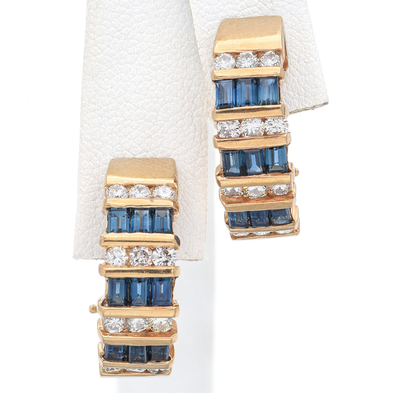 Vintage 14K Yellow Gold Sapphire & 0.60 TCW Diamond Omega-Back Earrings