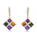 Bellarri 14k Yellow Gold Multi Gemstone and Diamond Drop Earrings
