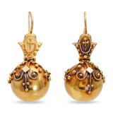 Antique Victorian Etruscan Revival 19k Yellow Gold Drop Earrings