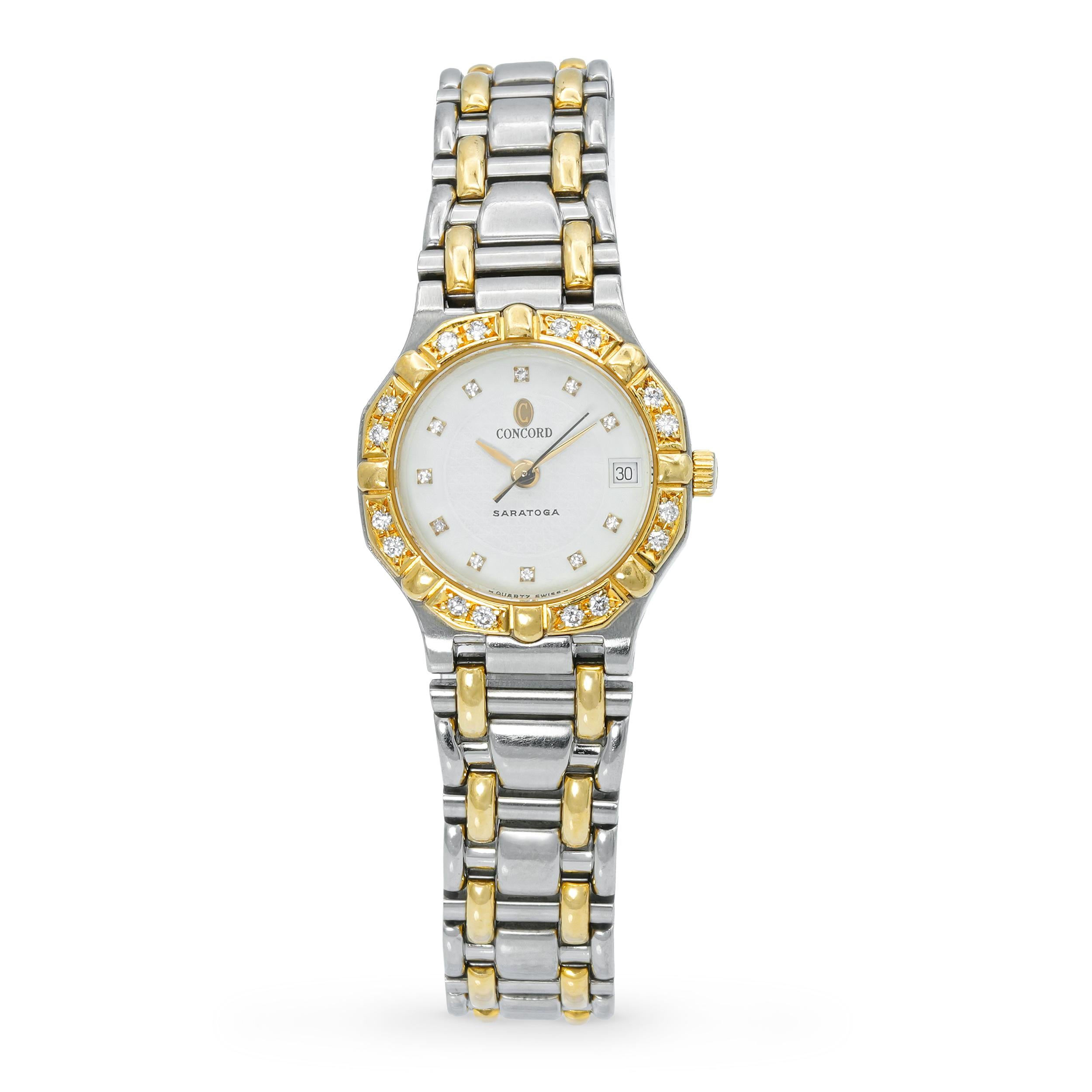 Concord Saratoga Steel 18K Gold Diamond Quartz Watch Ref 1573287G