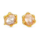 Vintage 23k Yellow Gold Pearl Stud Screw Back Earrings