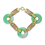Antique 14k Yellow Gold Enameled Link and Jade Bracelet
