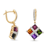 Bellarri 14k Yellow Gold Multi Gemstone and Diamond Drop Earrings