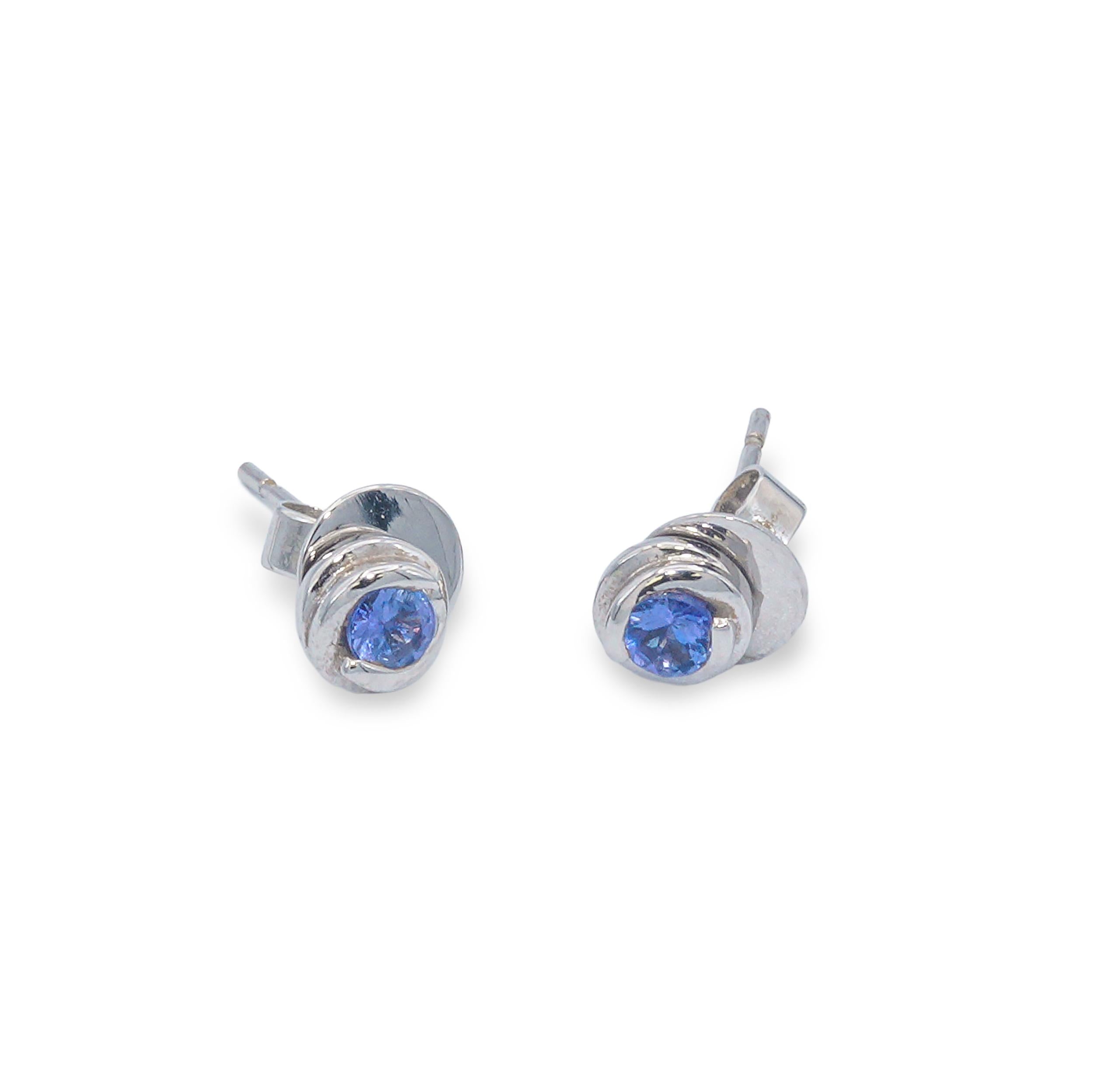 18k White Gold Tanzanite Swirl Stud Earrings