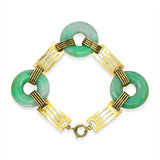 Antique 14k Yellow Gold Enameled Link and Jade Bracelet