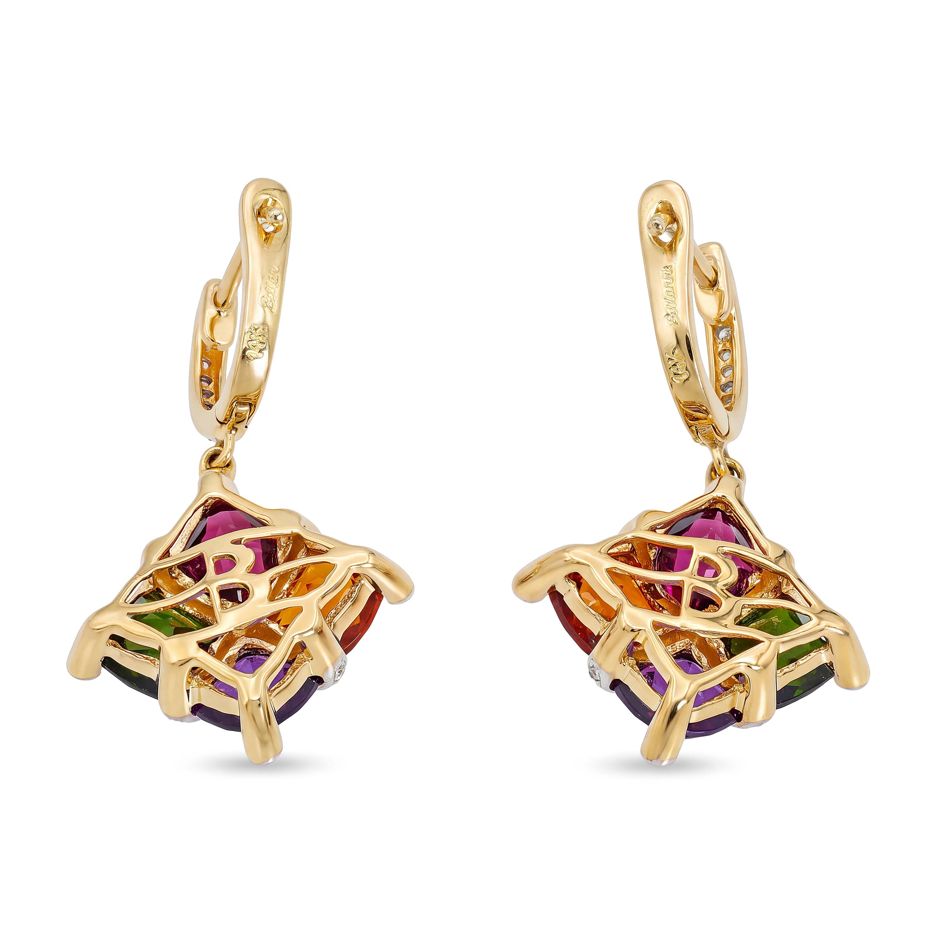 Bellarri 14k Yellow Gold Multi Gemstone and Diamond Drop Earrings