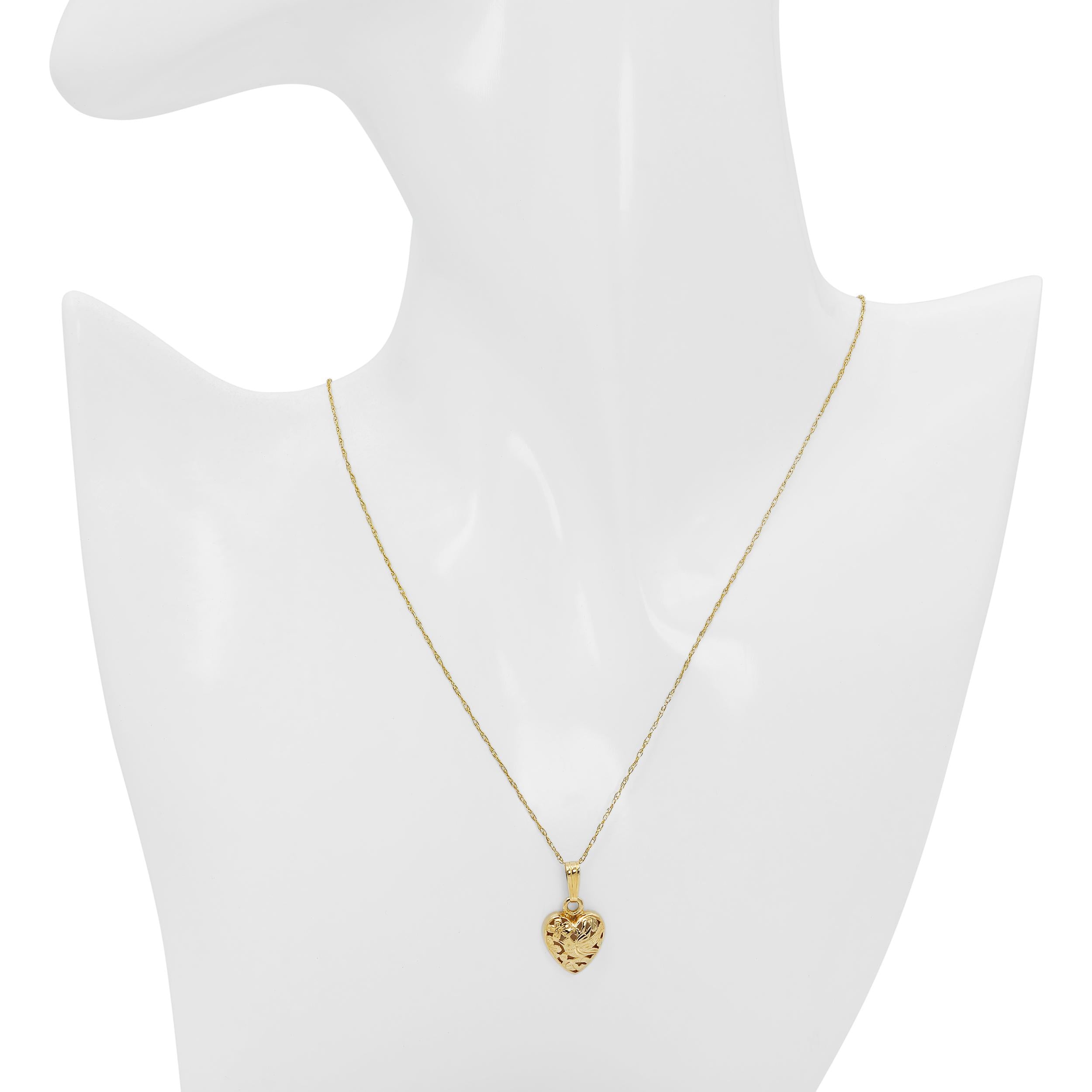 Vintage 14k Yellow Gold Cable Chain and Floral Bird Pendant Necklace