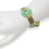 Antique 14k Yellow Gold Enameled Link and Jade Bracelet