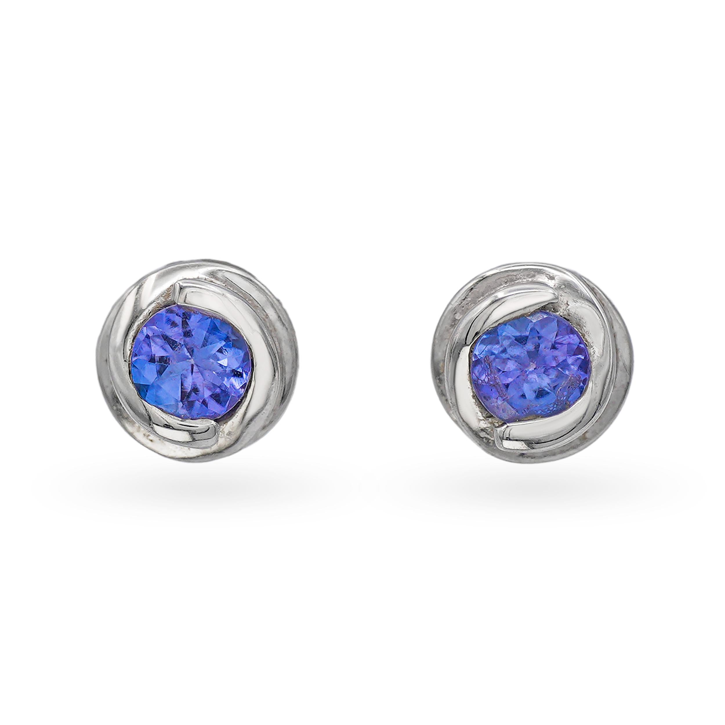 18k White Gold Tanzanite Swirl Stud Earrings