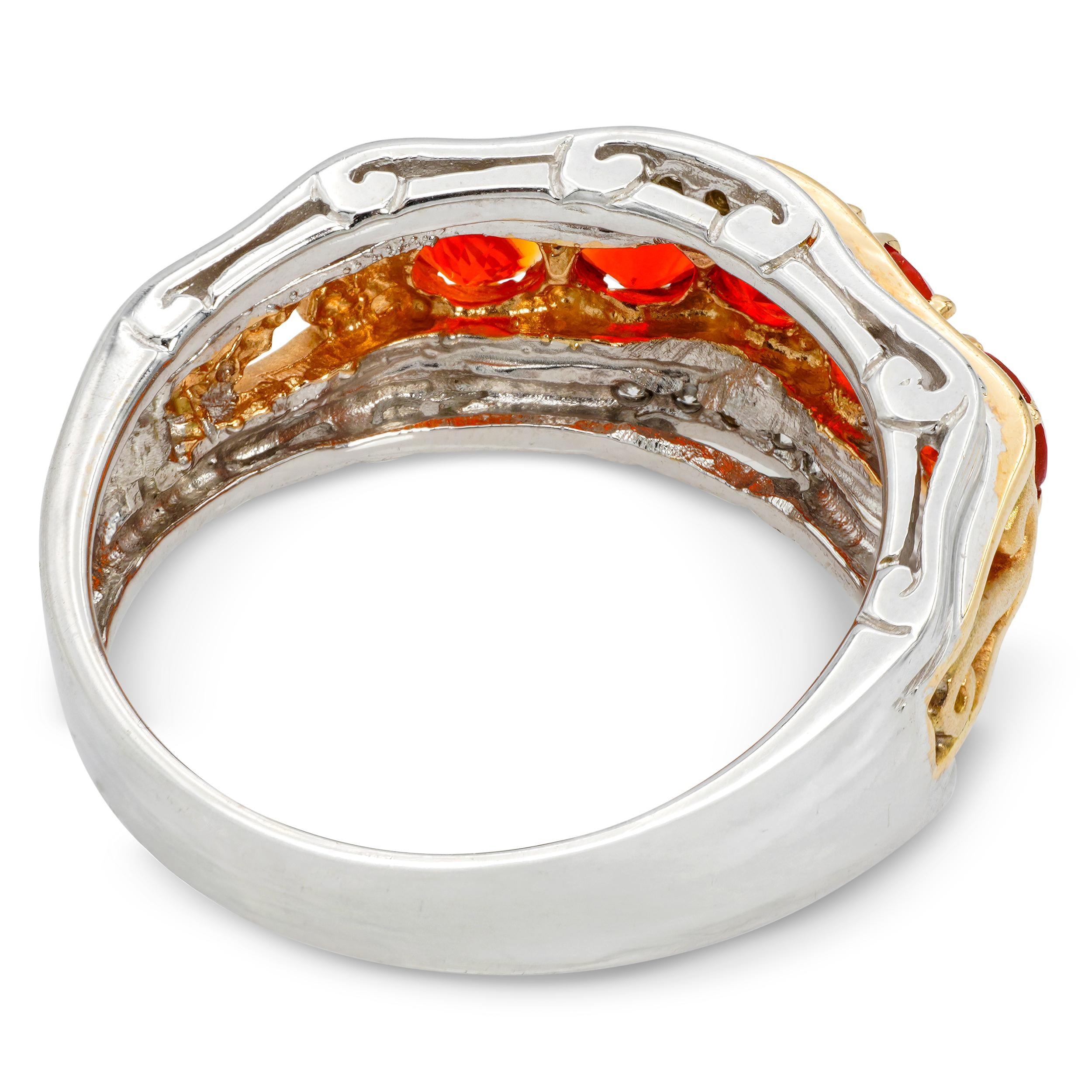Vintage 14k Yellow and White Gold Fire Opal and Diamond Ring