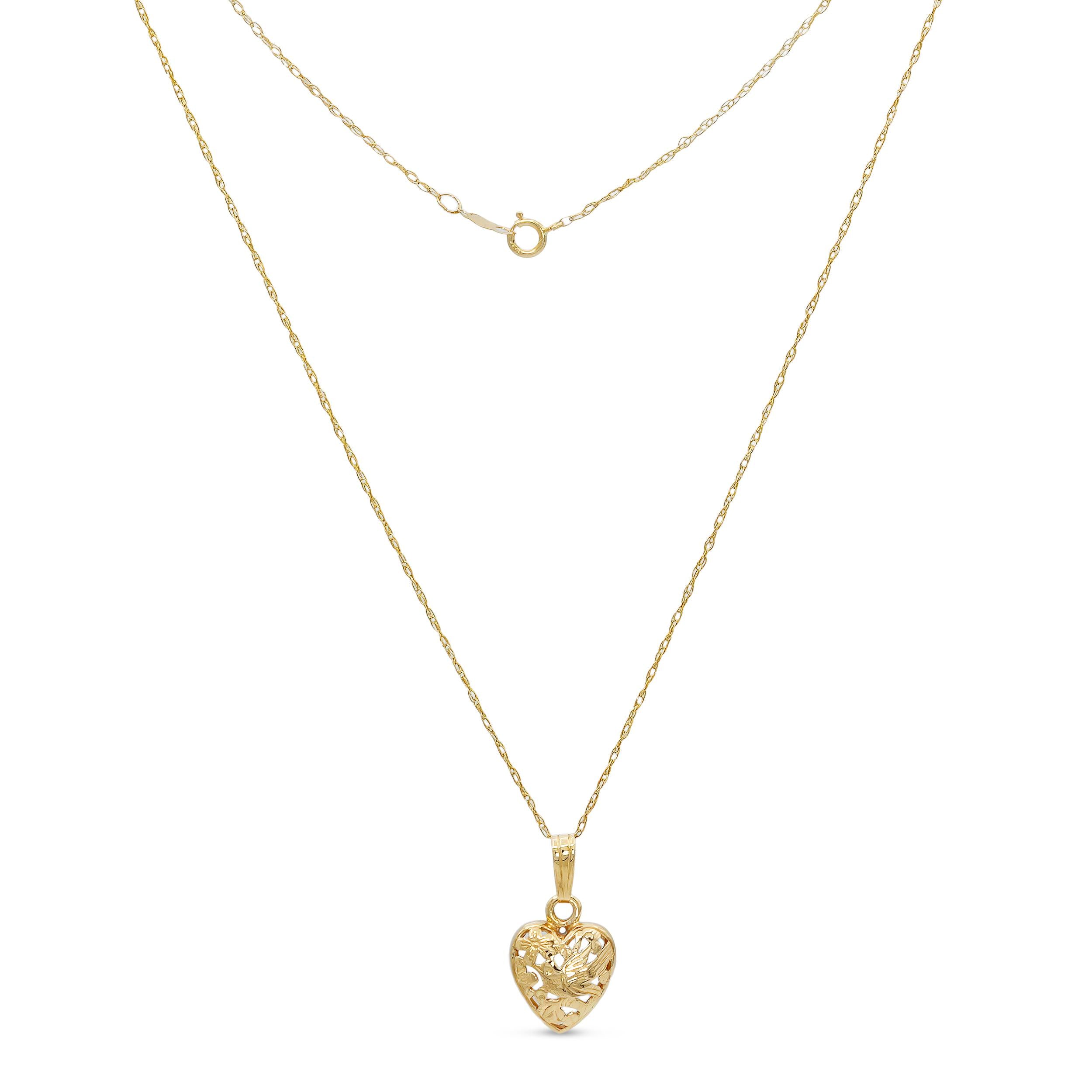 Vintage 14k Yellow Gold Cable Chain and Floral Bird Pendant Necklace