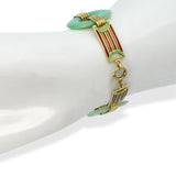 Antique 14k Yellow Gold Enameled Link and Jade Bracelet