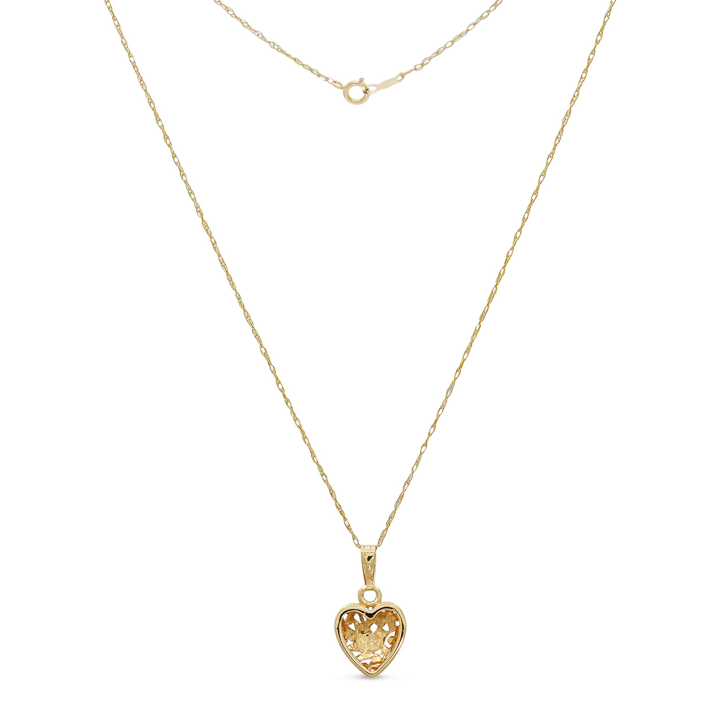 Vintage 14k Yellow Gold Cable Chain and Floral Bird Pendant Necklace