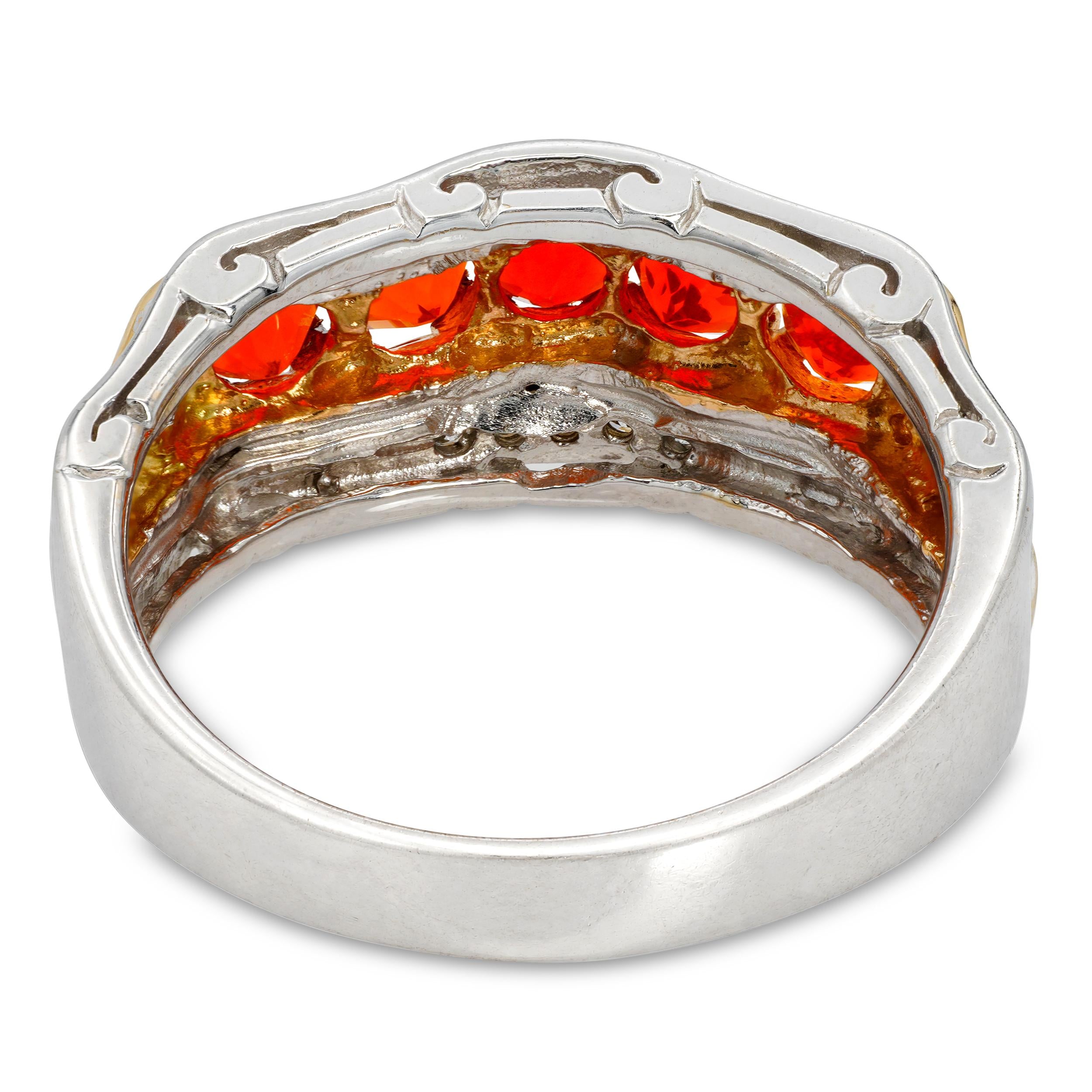 Vintage 14k Yellow and White Gold Fire Opal and Diamond Ring