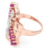 Vintage 14K Rose Gold Ruby & 0.27 TCW Diamond Cocktail Ring Size 6.5
