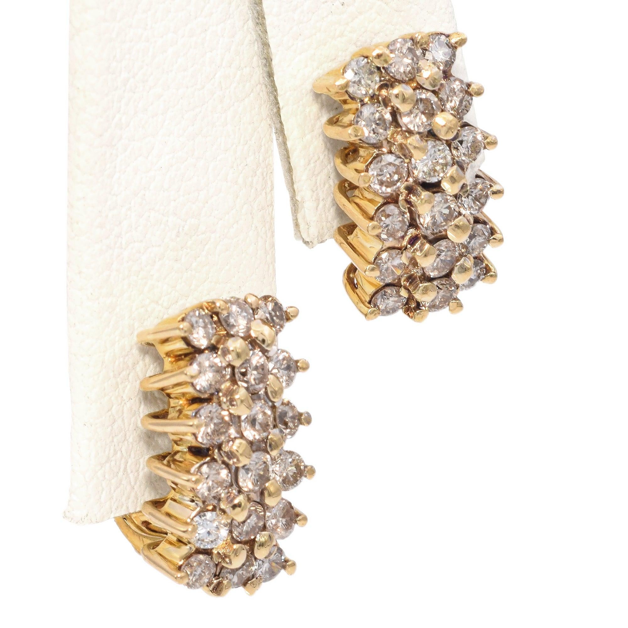 12K Yellow Gold 3-Row 0.70 TCW Diamond Earrings