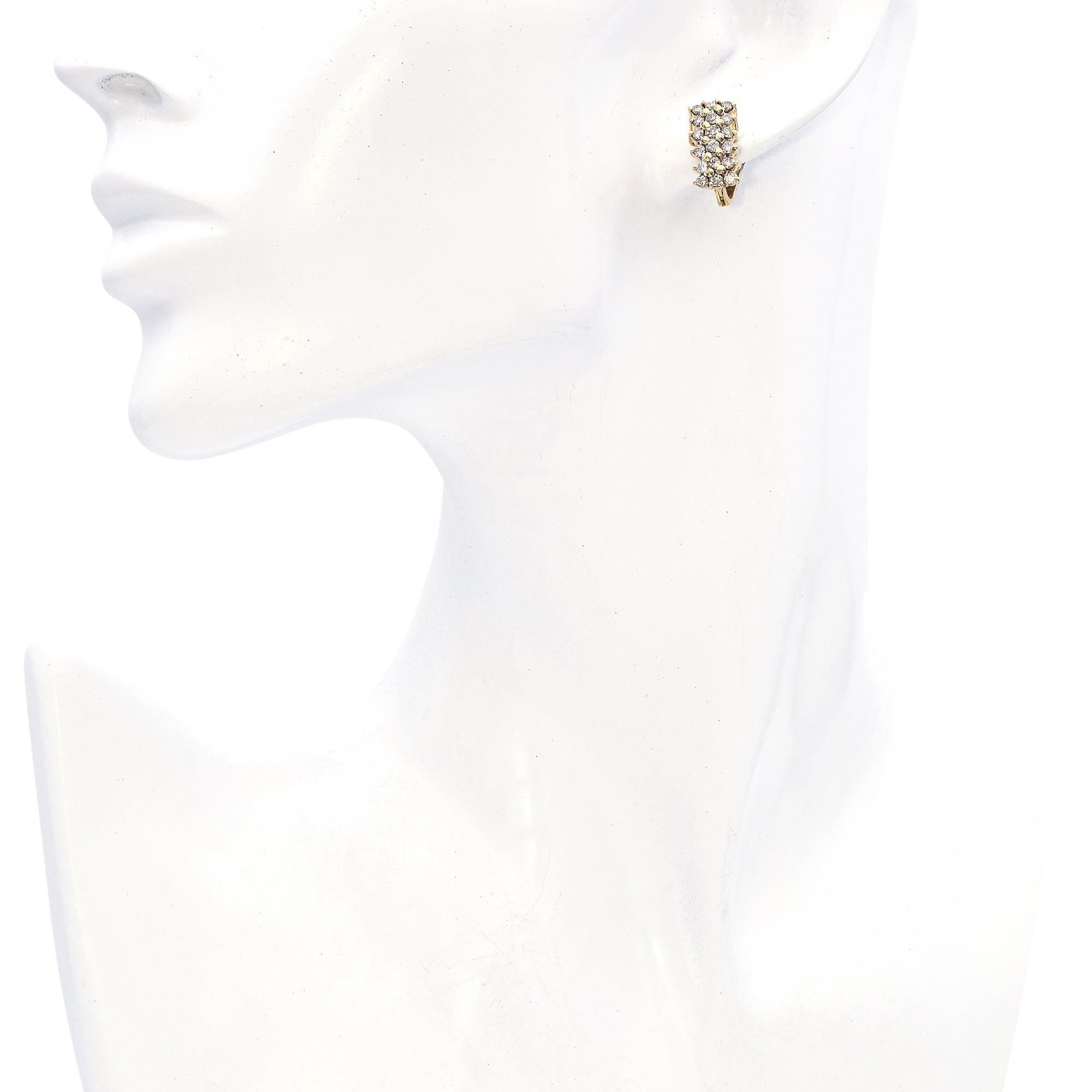 12K Yellow Gold 3-Row 0.70 TCW Diamond Earrings