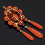 Vintage 14K Yellow Gold Red Coral & Pearl Cluster Pendant