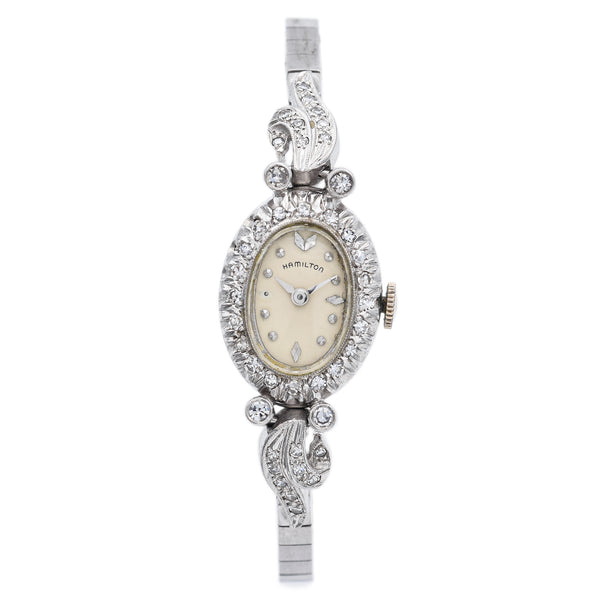 Antique Hamilton 757 22 Jewels Platinum 0.64 TCW Diamond Women's Hand Wind Watch