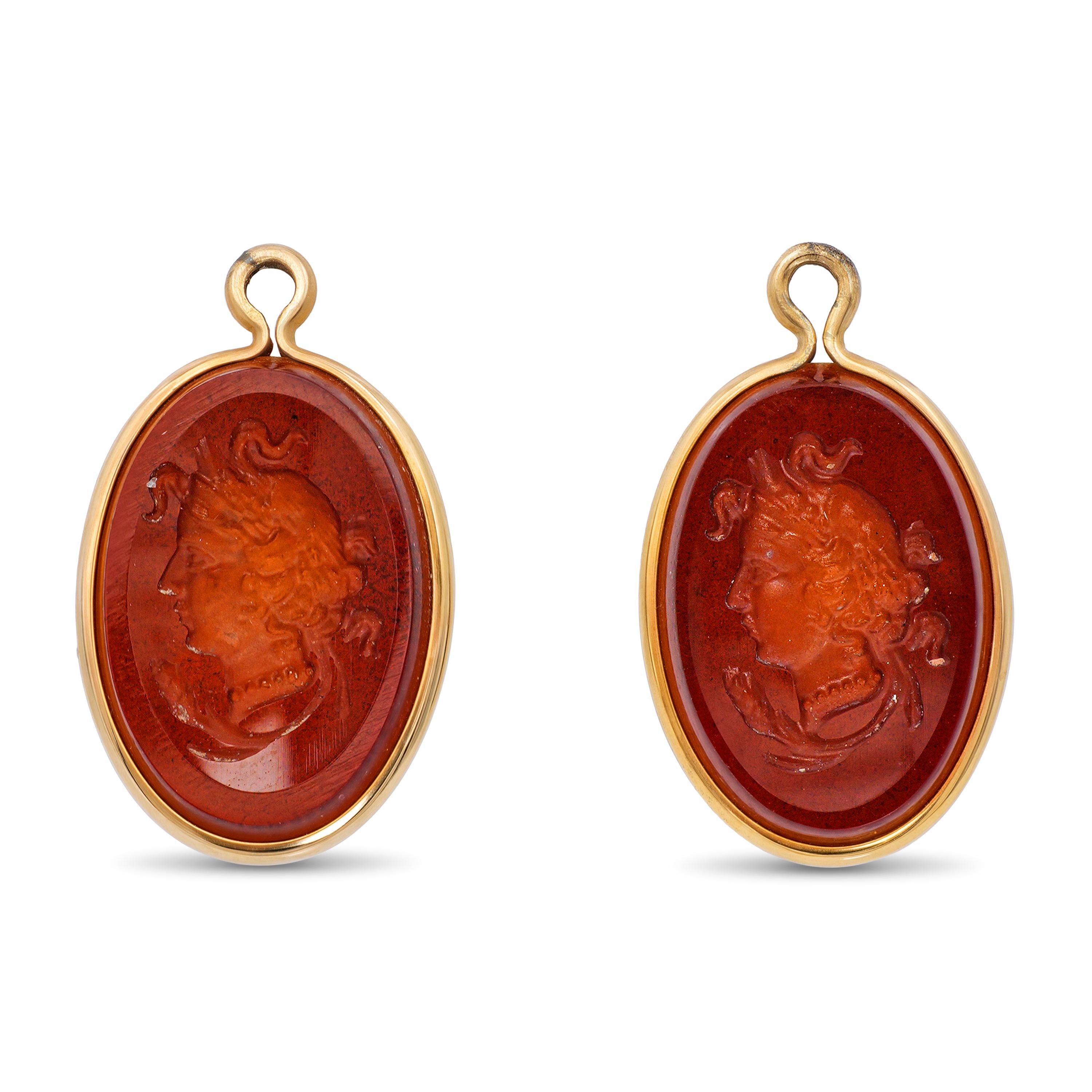 Antique 10k Yellow Gold Sard Intaglio Woman Charm Dangles