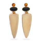 14k Yellow Gold Agate Druzy Matte Onyx and Citrine Shield Earrings