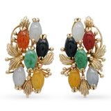 Vintage 14k Yellow Gold Multi Color Jade and Onyx Earrings