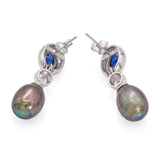 Vintage 14k White Gold Pearl, Sapphire, and Diamond Drop Earrings