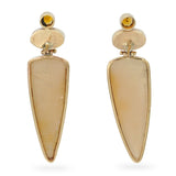 14k Yellow Gold Agate Druzy Matte Onyx and Citrine Shield Earrings