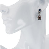 Vintage 14k White Gold Pearl, Sapphire, and Diamond Drop Earrings