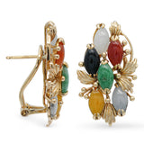 Vintage 14k Yellow Gold Multi Color Jade and Onyx Earrings