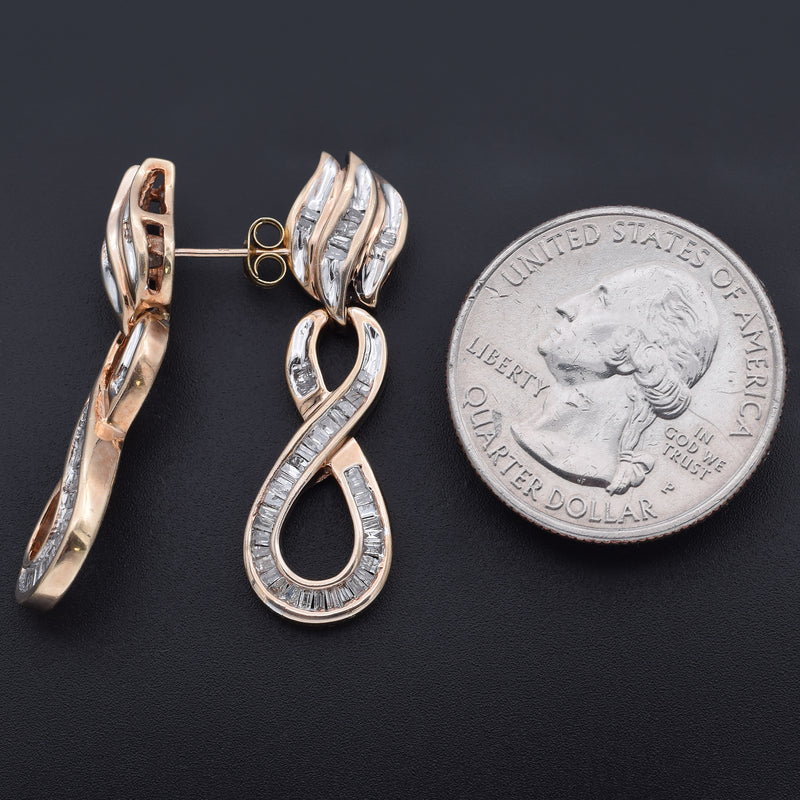 Estate 10K Yellow Gold 1.84 TCW Diamond Dangle Infinity Earrings