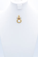 Vintage 14K Yellow Gold Mabe Pearl & Tourmaline Enhancer Pendant