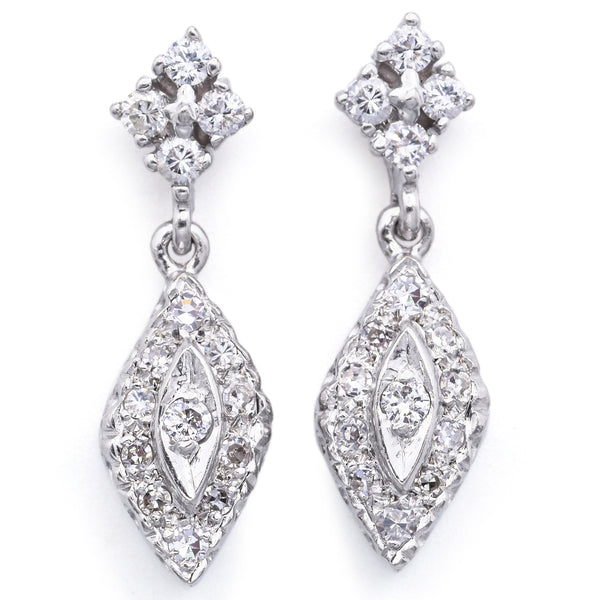 Vintage 14K White Gold 0.30 TCW Diamond Drop Earrings