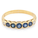Vintage 18K Yellow Gold Sapphire & Diamond Band Ring Size 5