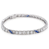Antique Platinum Sapphire & 5.30 TCW Old Euro Diamond Tennis Bracelet