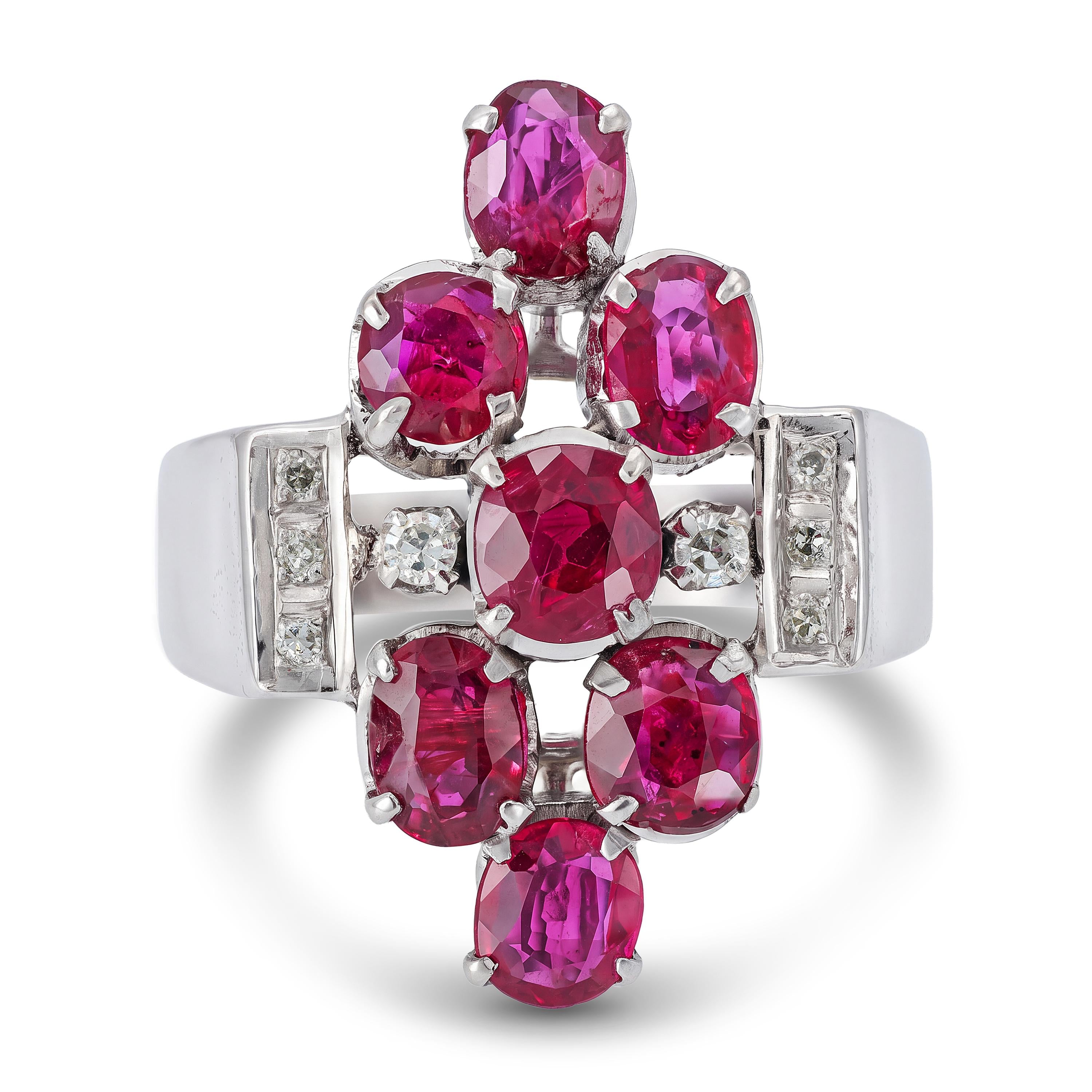 Vintage Ruby and Diamond Cluster Cocktail Ring