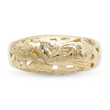 Vintage Mings 14k Yellow Gold Openwork Birds in Plum Motif Domed Band Ring