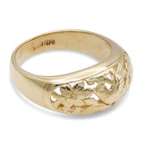 Vintage Mings 14k Yellow Gold Openwork Birds in Plum Motif Domed Band Ring