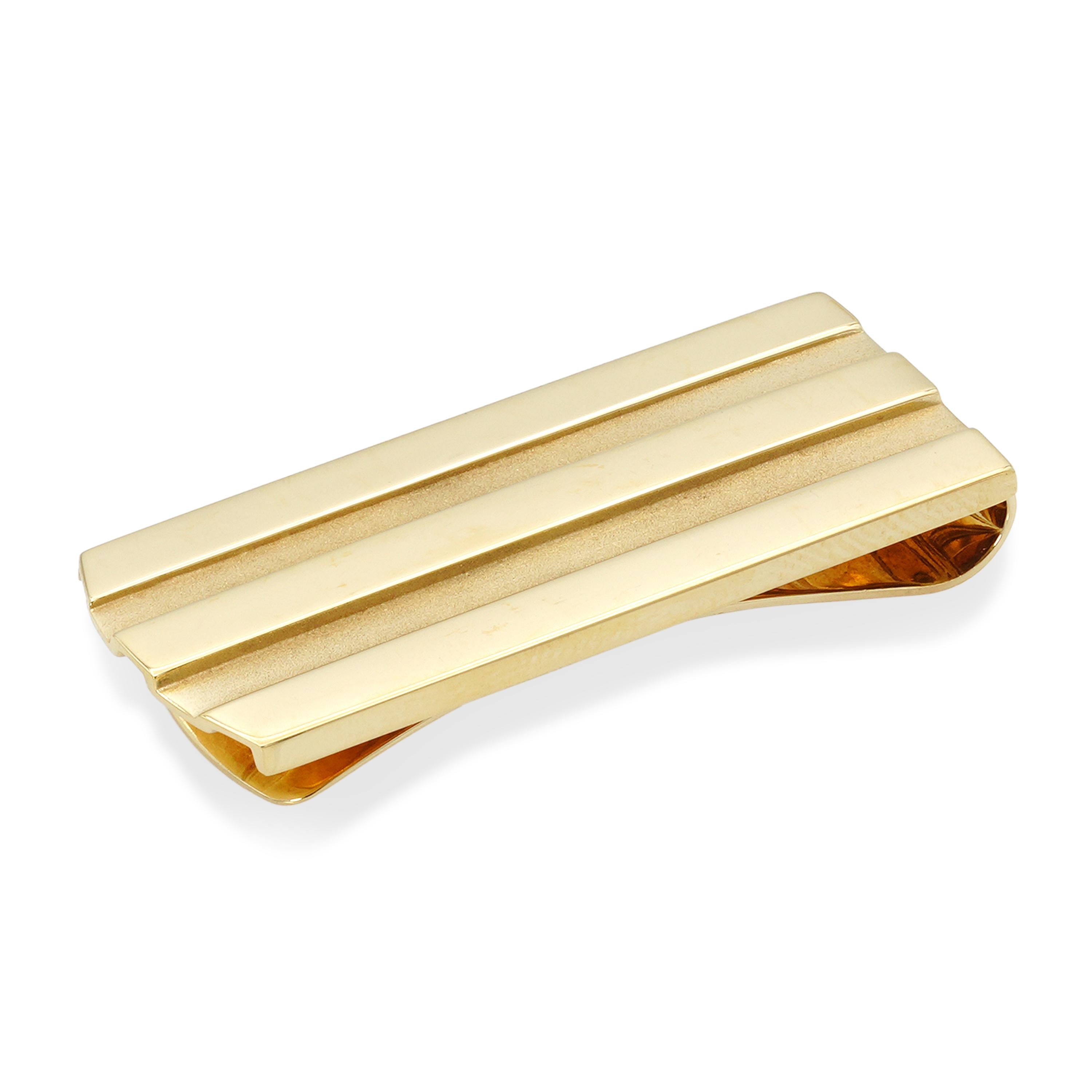 Vintage 18k Yellow Gold Tiffany & Co. Ridged Satin & Polished Finish Money Clip