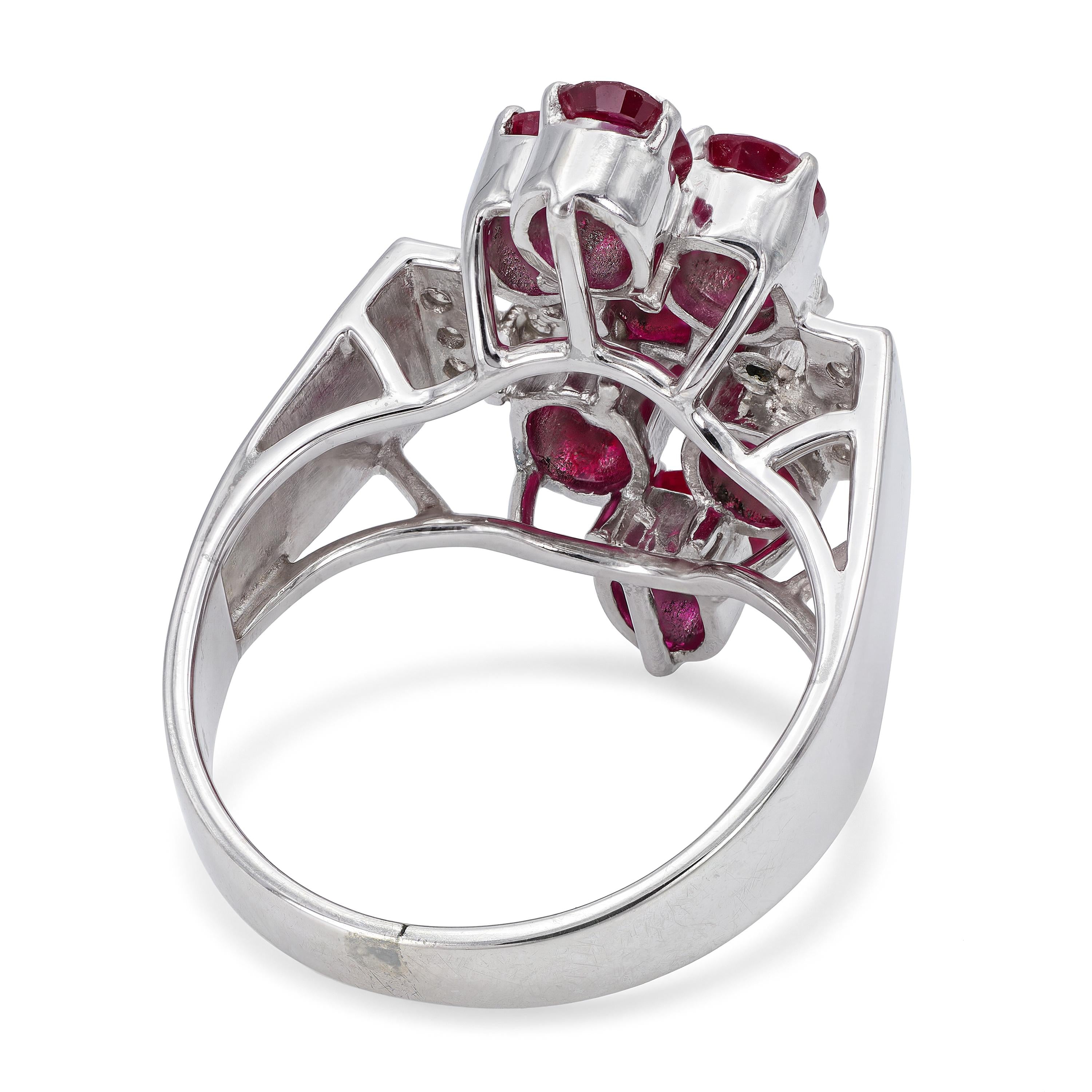 Vintage Ruby and Diamond Cluster Cocktail Ring