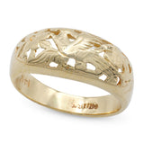 Vintage Mings 14k Yellow Gold Openwork Birds in Plum Motif Domed Band Ring