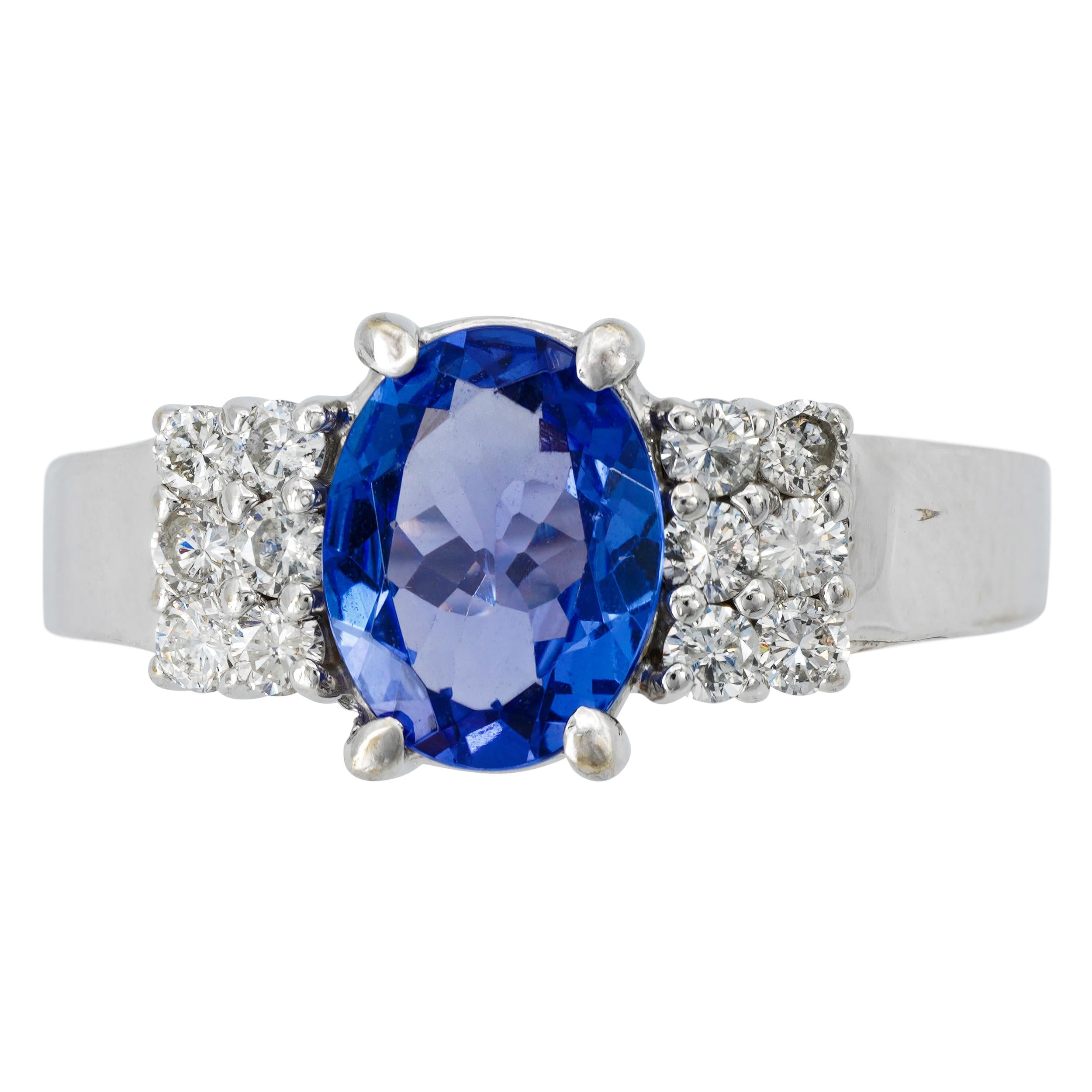 Vintage 14k White Gold Tanzanite and Diamond Ring