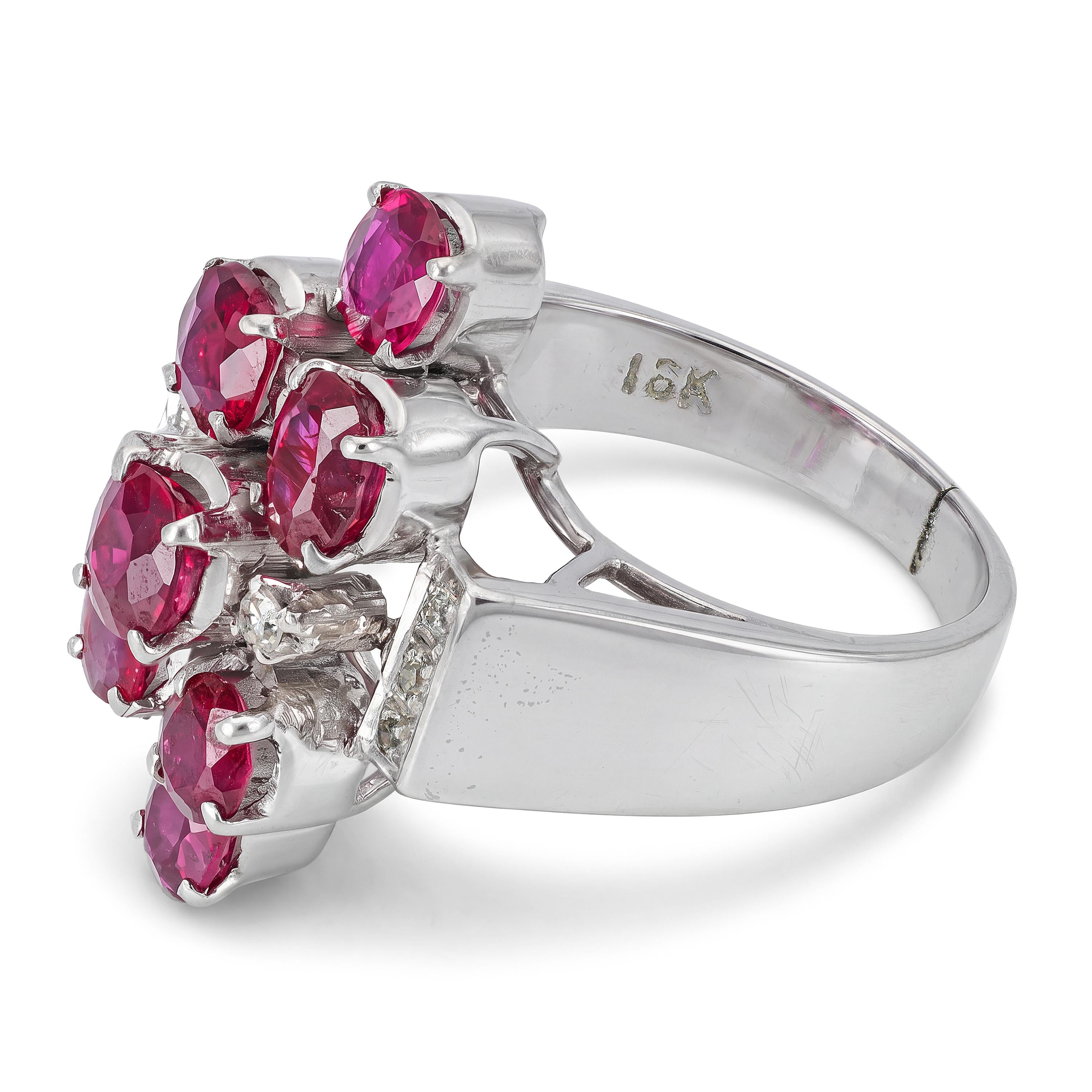 Vintage Ruby and Diamond Cluster Cocktail Ring
