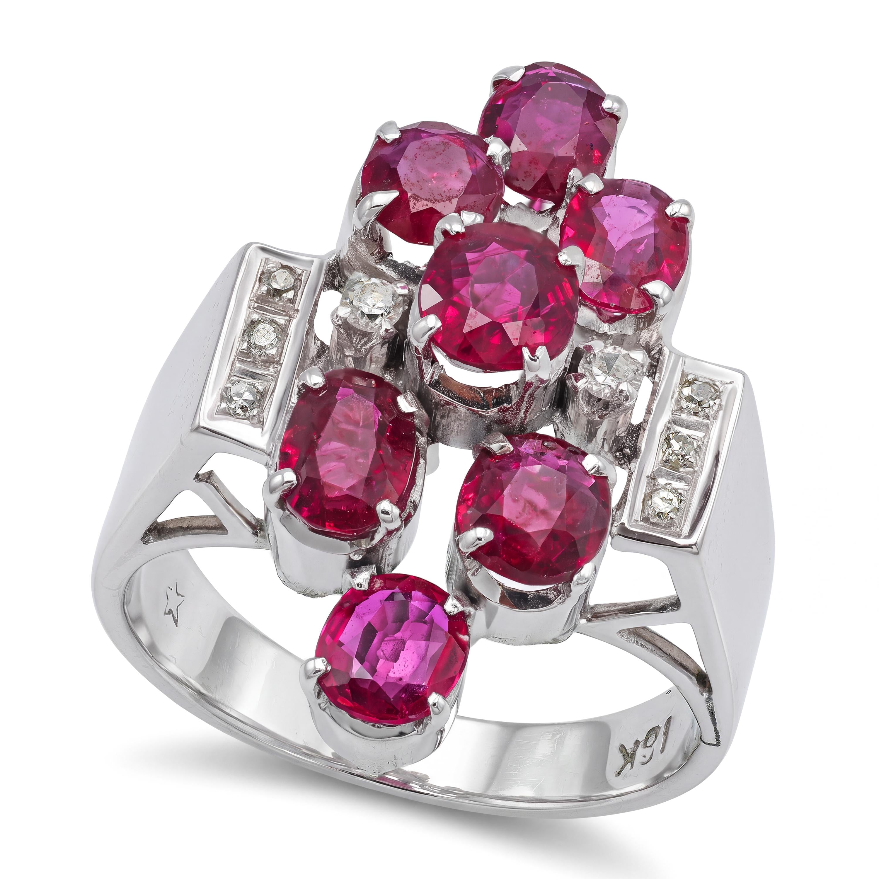 Vintage Ruby and Diamond Cluster Cocktail Ring