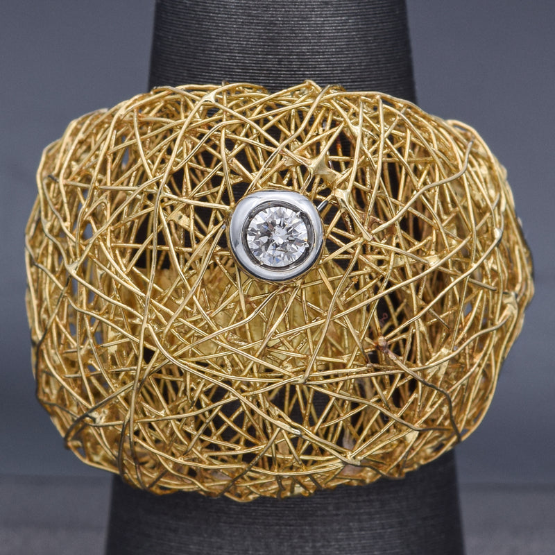 Orlando Orlandini 18K Yellow Gold Diamond Mesh Ring + Box Size 6
