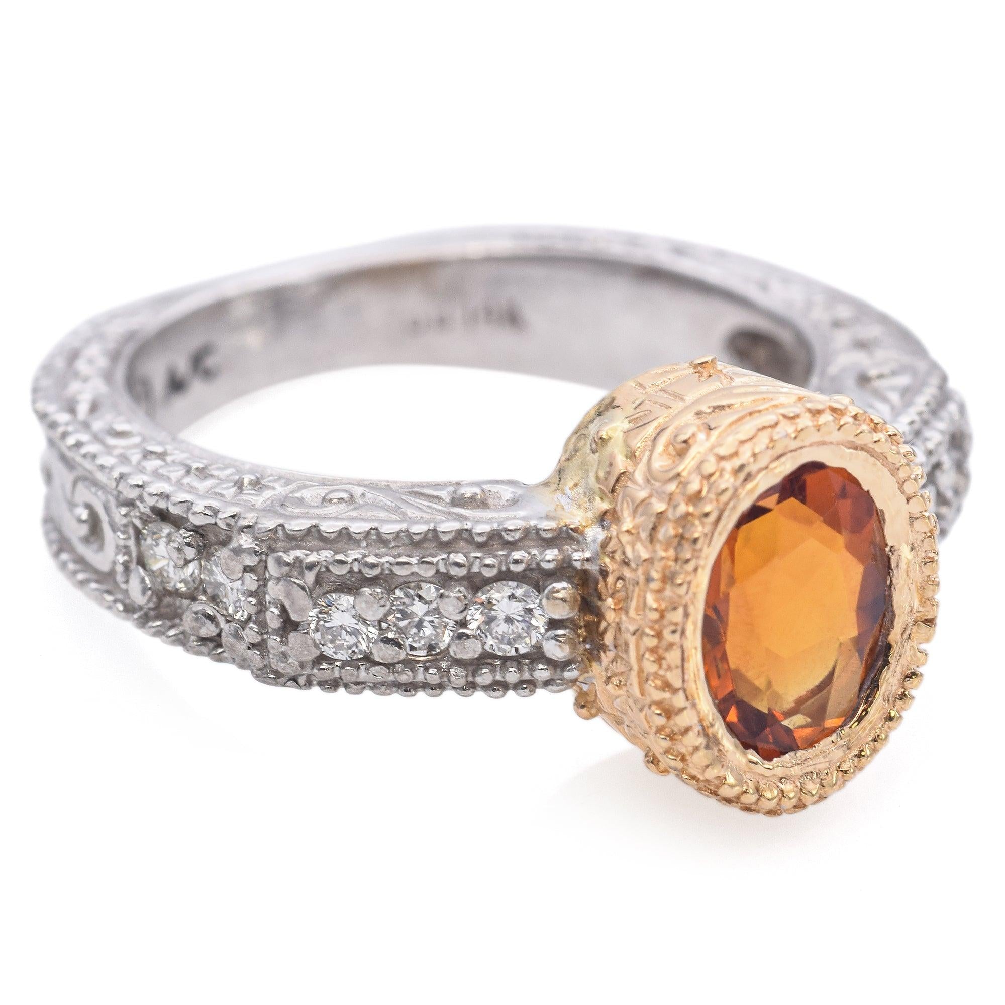 14K White and Yellow Gold 0.66ct Citrine and Diamond Ring