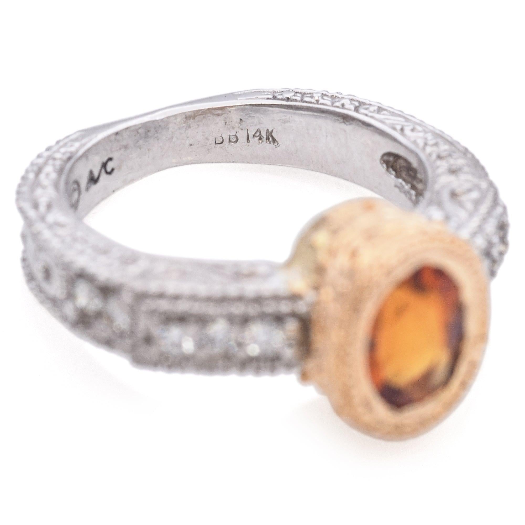 14K White and Yellow Gold 0.66ct Citrine and Diamond Ring