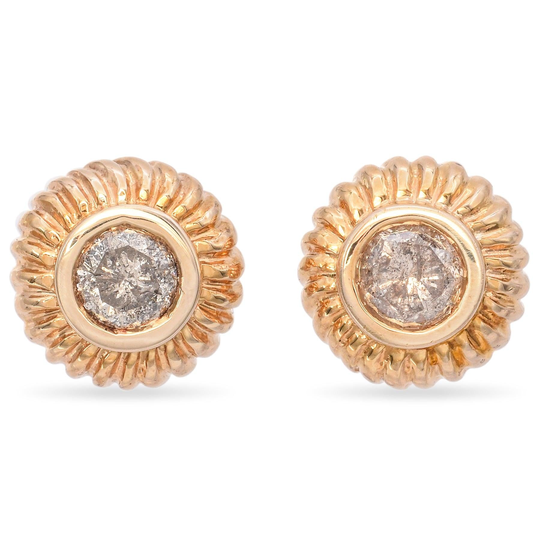 14k Yellow Gold 1.22tcw Diamond Bezel Set Stud Earrings